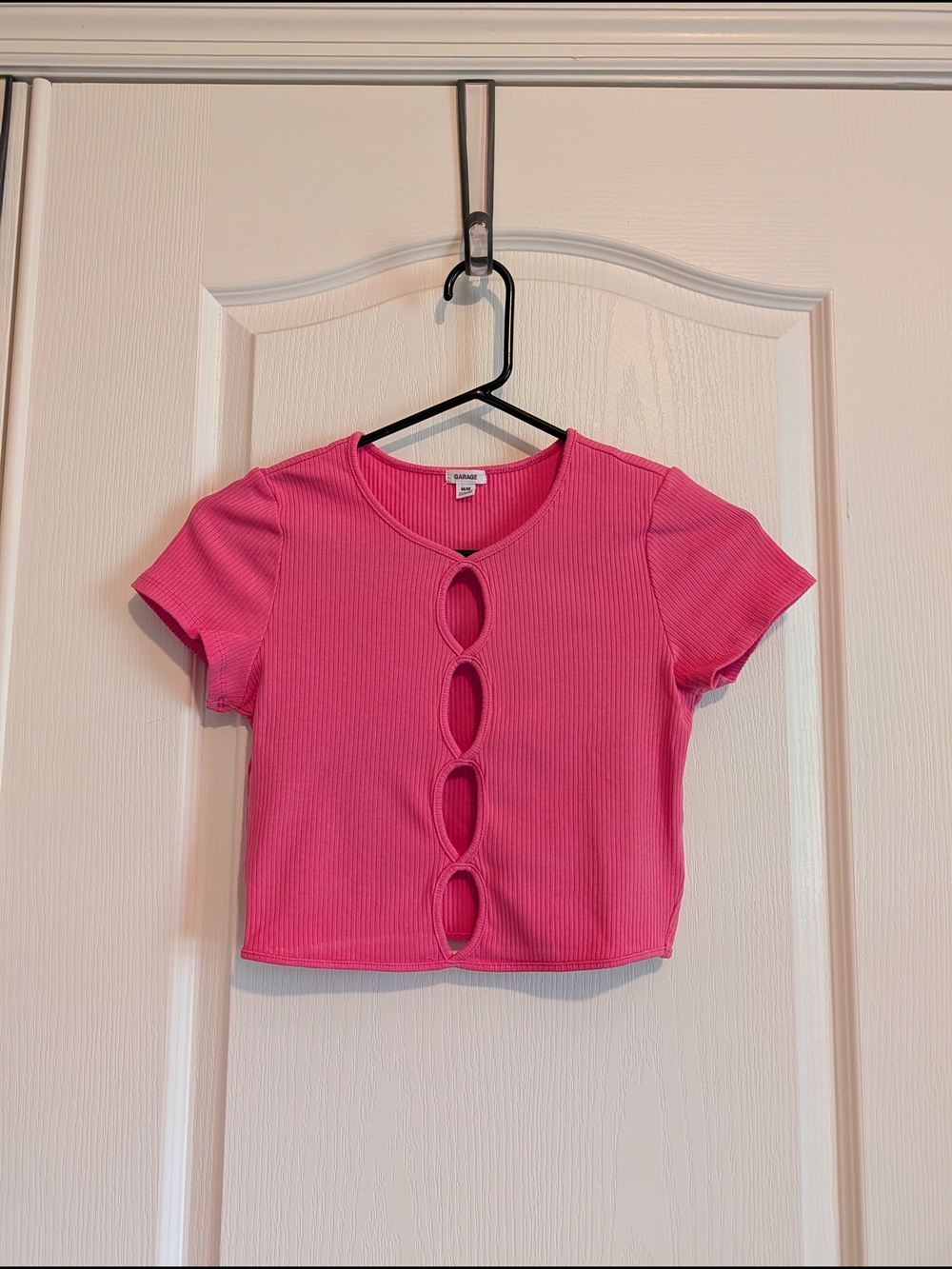 Garage Bright Pink Ribbed Crop Top